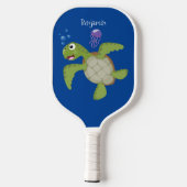 Raquette De Pickleball Caricature joyeuse de tortue de mer verte mignonne (Verso)
