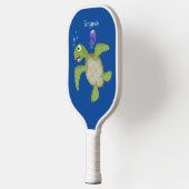 Raquette De Pickleball Caricature joyeuse de tortue de mer verte mignonne (Gauche)