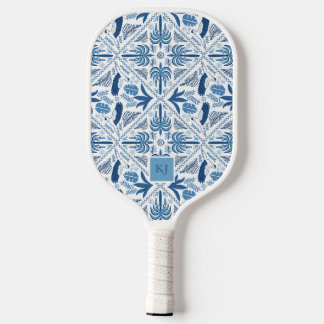 Raquette De Pickleball Carrelage bleu Tropical Palm Coastal Monogramme