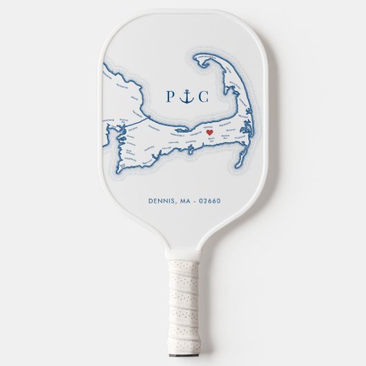 Raquette De Pickleball Carte Dennis MA Marine Monogramme bleu (Recto)