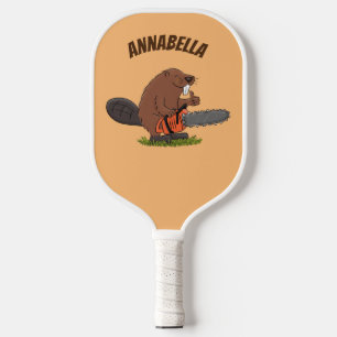 Raquette De Pickleball Castor drôle avec humour de dessin animé de tronço
