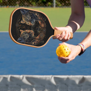 Raquette De Pickleball Cercle Félin Artistique Chats Jumeaux