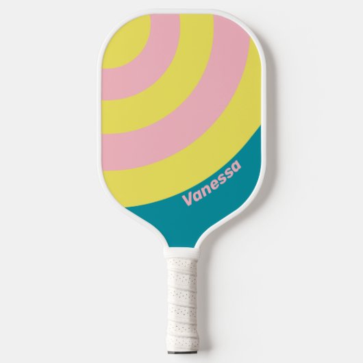 Raquette De Pickleball Cercle Rayé Baiser de Mer Doux avec Nom (Recto)