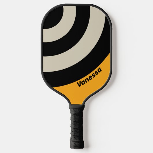 Raquette De Pickleball Cercle rayé rétro Bumblebee avec nom (Recto)