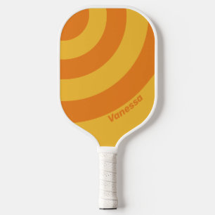 Raquette De Pickleball Cercle rayé rétro orange groove avec nom