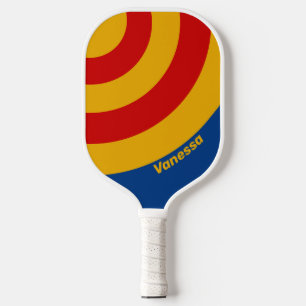 Raquette De Pickleball Cercle Rétro à rayures chaleureuses avec nom
