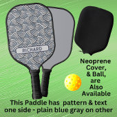 Raquette De Pickleball Cercles 3D gris bleu géométrique, ajouter le nom M