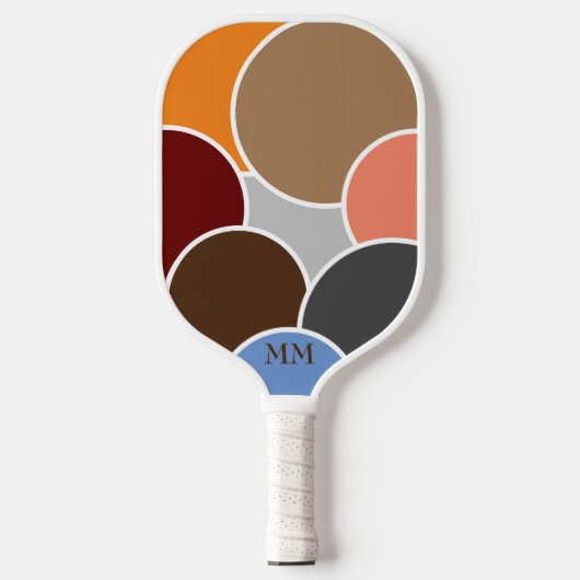 Raquette De Pickleball Cercles Abstraits Couleurs rétro avec initiales (Recto)