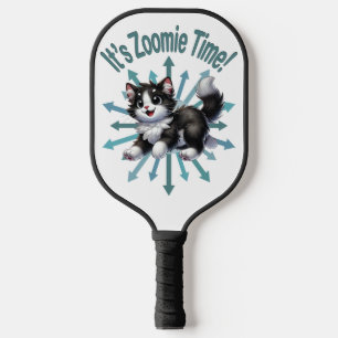 Raquette De Pickleball C'est l'heure de Zoomie Mignon chat noir et blanc