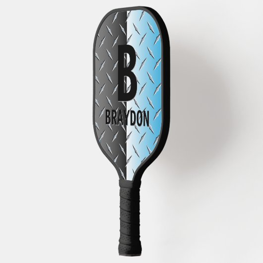 Raquette De Pickleball Changer Initial, Ajouter Nom, Bleu Chrome Look (Gauche)