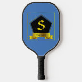 Raquette De Pickleball Changer Initial, Ajouter Nom, Gold Shield Ruban bl (Recto)