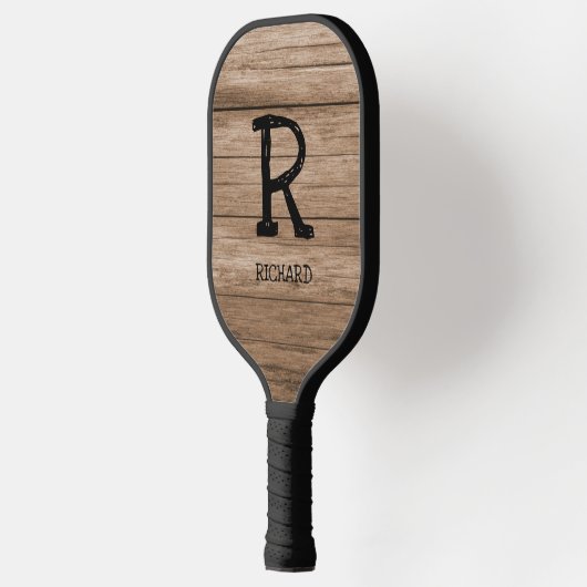 Raquette De Pickleball Changer Initial, Ajouter Nom, Plancher En Bois (Gauche)
