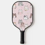 Raquette De Pickleball Chat Kawaii en Arrière - plan rose (Verso)