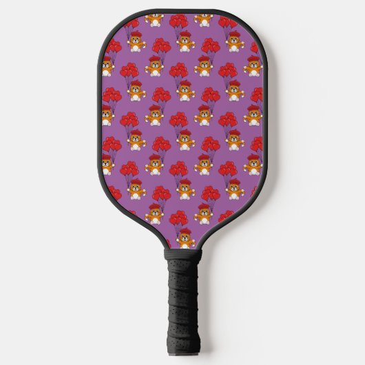 Raquette De Pickleball Chat mignon avec Ballons de Coeur Rouge (Recto)