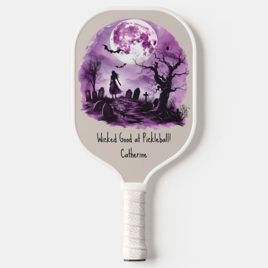 Raquette De Pickleball Chat noir ciment jaune violet Halloween (Recto)