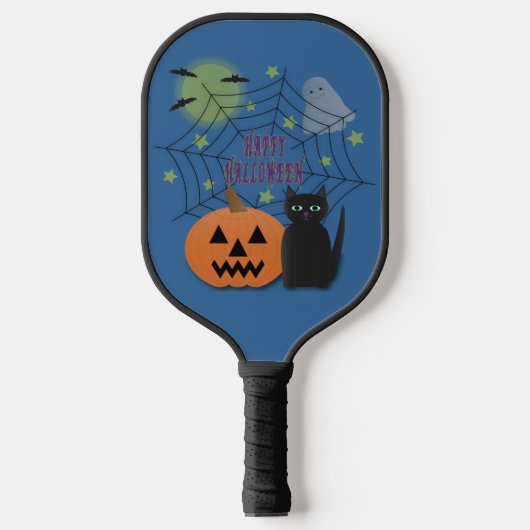 Raquette De Pickleball Chat noir et Citrouille pas effrayant Halloween (Recto)