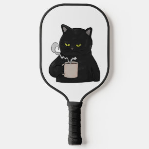 Raquette De Pickleball Chat noir grumeux avec Groupement de café matin