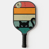 Raquette De Pickleball Chat noir initial rétro personnalisé (Verso)