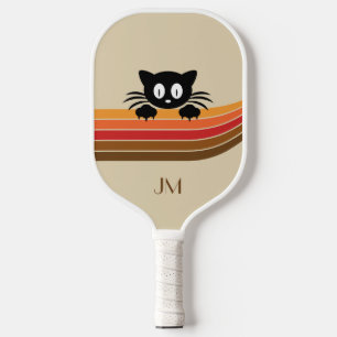 Raquette De Pickleball Chat noir mignon avec rayures rétro
