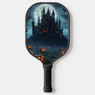 Raquette De Pickleball Château sombre, médiéval, chauves-souris & citroui