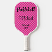 Raquette De Pickleball Chaud rose et rose chèques Monogramme (Recto)