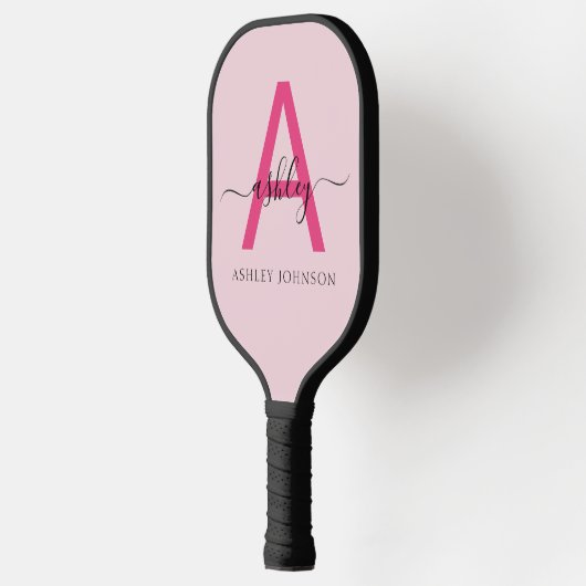 Raquette De Pickleball Chaud rose moderne Script Girl Monogramme Nom (Gauche)