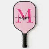 Raquette De Pickleball Chaud rose moderne Script Girl Monogramme Nom (Recto)