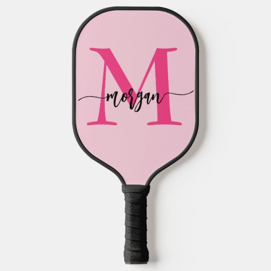 Raquette De Pickleball Chaud rose moderne Script Girl Monogramme Nom (Recto)