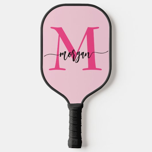 Raquette De Pickleball Chaud rose moderne Script Girl Monogramme Nom (Verso)
