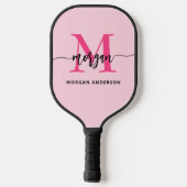 Raquette De Pickleball Chaud rose moderne Script Girl Monogramme Nom (Verso)