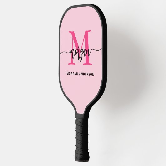 Raquette De Pickleball Chaud rose moderne Script Girl Monogramme Nom (Gauche)