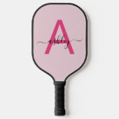 Raquette De Pickleball Chaud rose moderne Script Girl Monogramme Nom (Recto)