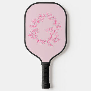 Raquette De Pickleball Chaud rose moderne Script Girl Monogramme Nom