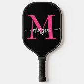 Raquette De Pickleball Chaud rose noir moderne Script Girl Monogramme Nom (Recto)