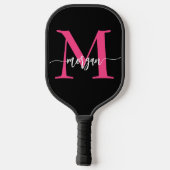 Raquette De Pickleball Chaud rose noir moderne Script Girl Monogramme Nom (Verso)