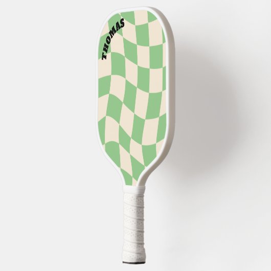 Raquette De Pickleball Checkerboard Super Retro Nom personnalisable (Gauche)