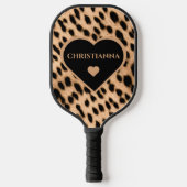 Raquette De Pickleball Cheetah Imprimer Motif Tan Brown & Coeur noir (Recto)