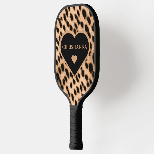 Raquette De Pickleball Cheetah Imprimer Motif Tan Brown & Coeur noir (Gauche)