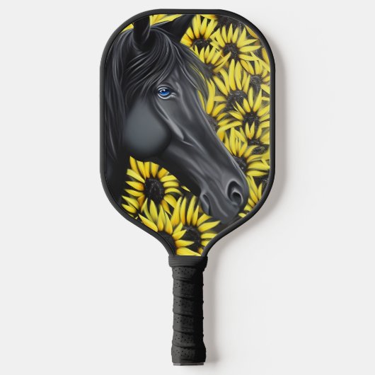 Raquette De Pickleball Cheval et tournesols de l'étalon noir (Recto)