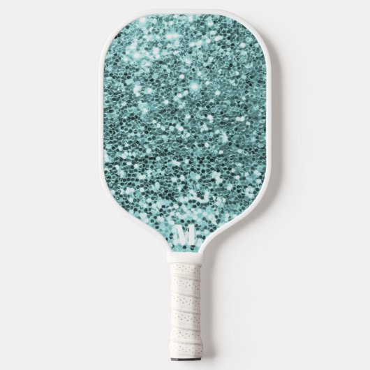 Raquette De Pickleball Chic Bleu Blanc Glitterie Étincelles Moderne Monog (Recto)