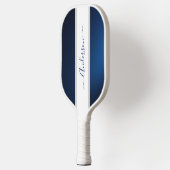 Raquette De Pickleball Chic Dusty Blue Rayures Monogramme Nom (Gauche)