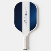 Raquette De Pickleball Chic Dusty Blue Rayures Monogramme Nom (Verso)