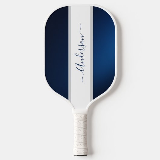 Raquette De Pickleball Chic Dusty Blue Rayures Monogramme Nom (Recto)