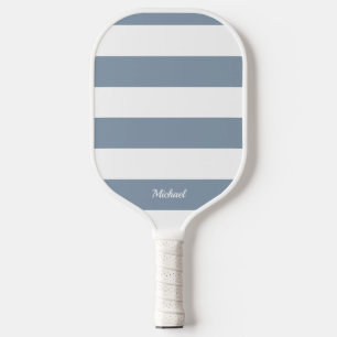 Raquette De Pickleball Chic Dusty Blue Stripes Stripé Personnalisé