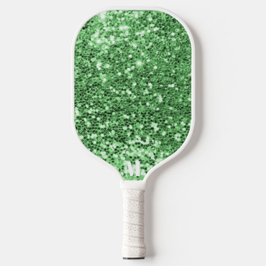 Raquette De Pickleball Chic Green White Glittery Étincelles Moderne Monog (Recto)