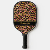 Raquette De Pickleball Chic Imprimé Léopard Noir Rose Or Personnalisé (Verso)