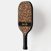 Raquette De Pickleball Chic Imprimé Léopard Noir Rose Or Personnalisé (Gauche)