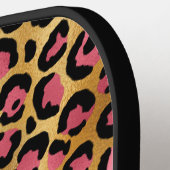 Raquette De Pickleball Chic Imprimé Léopard Noir Rose Or Personnalisé (Détail gauche)