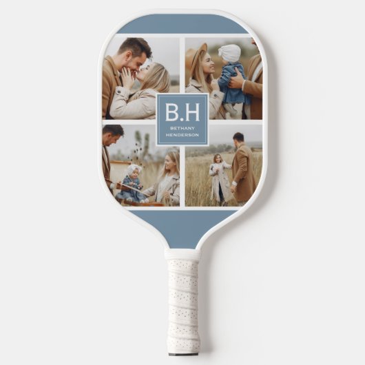 Raquette De Pickleball Chic Monogramme 4 Photo Collage Pickleball Paddle (Recto)