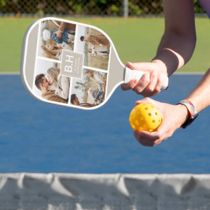 Raquette De Pickleball Chic Monogramme 4 Photos en Collage